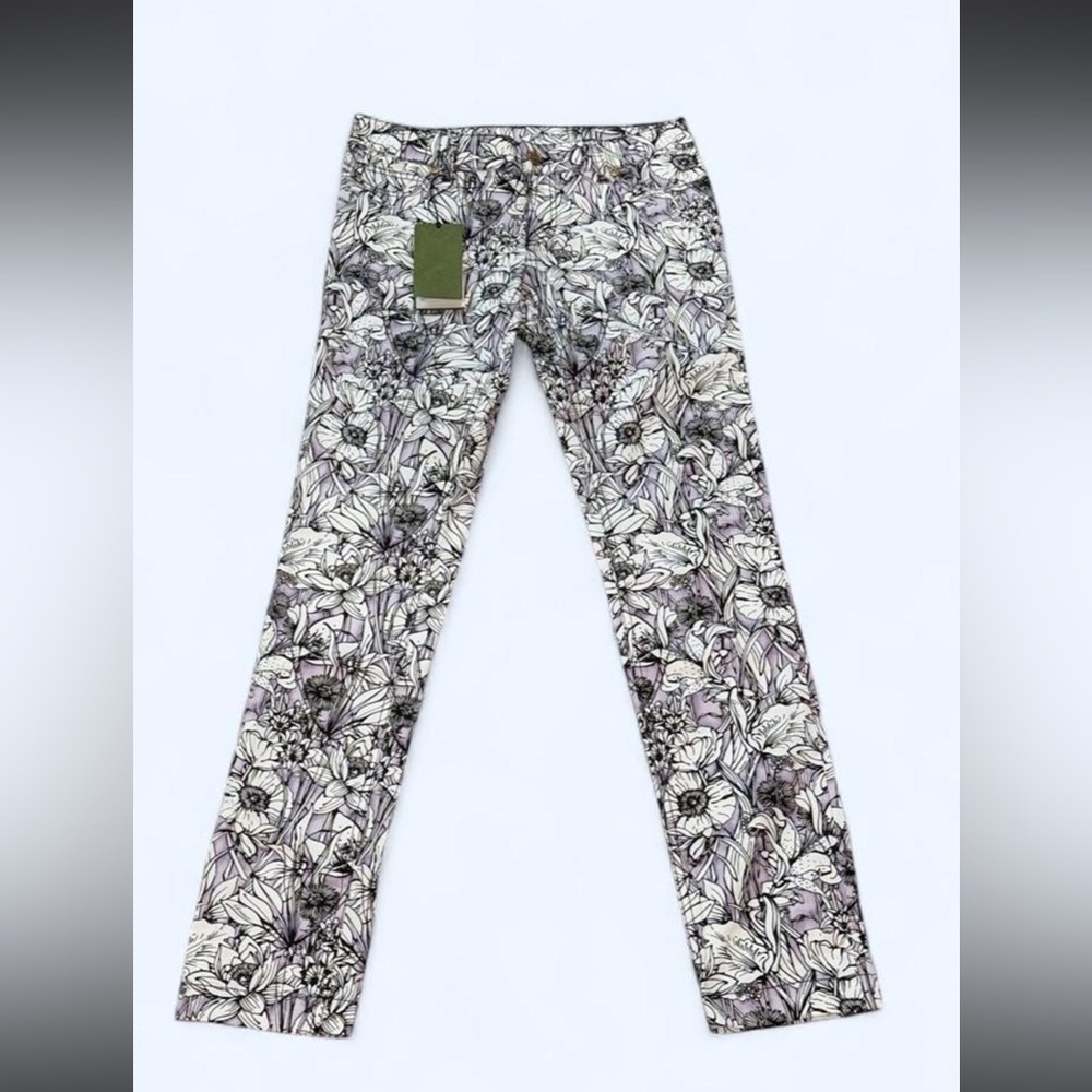 Vintage Gucci Floral Skinny Jeans - White & Light Purple